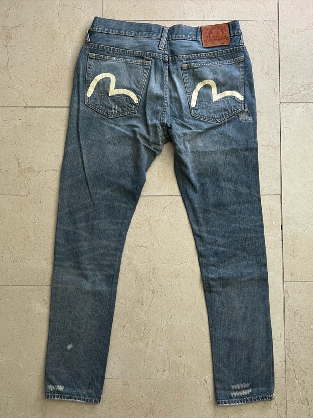 Vintage EVISU Genes Distressed Blue Slim Denim Men's Jeans Size 34R RN 120435